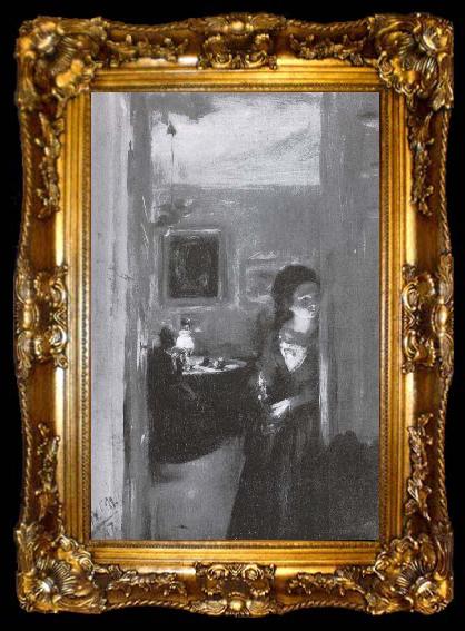 framed  Adolph von Menzel Living room and sister of the artist, ta009-2